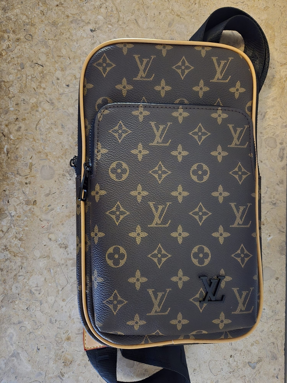Louis Vuitton Monogram Canvas Belt Bag with Tan Trim and Black Hardware